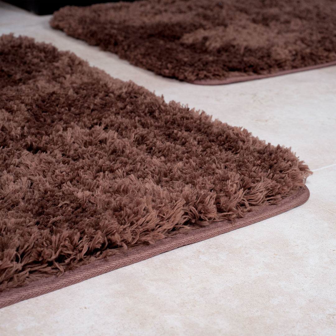 Lavish Home 3 Piece Super Plush Non-Slip Bath Mat Rug Set - Chocolate Image 4