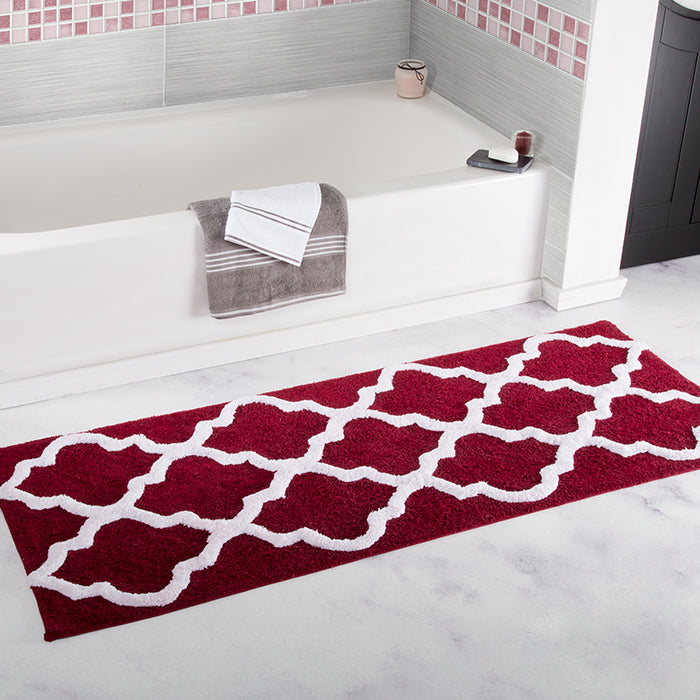 Lavish Home 100% Cotton Trellis Bathroom Mat - 24x60 inches - Burgundy Image 1