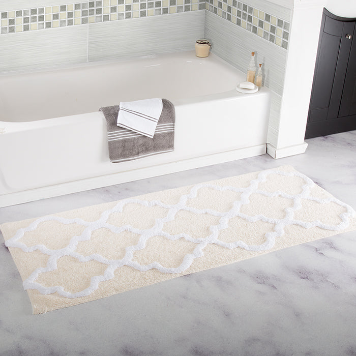 Lavish Home 100% Cotton Trellis Bathroom Mat - 24x60 inches - Bone Image 1