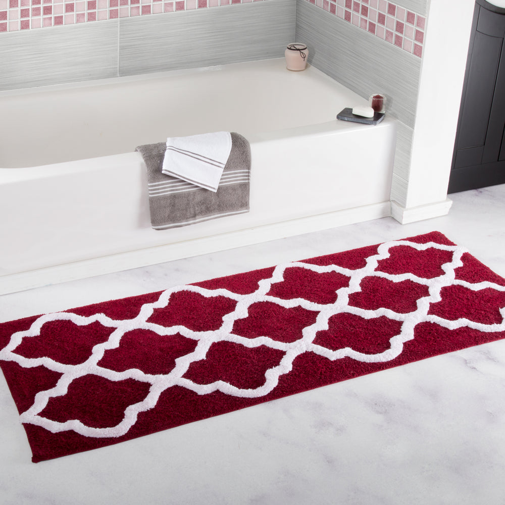 Lavish Home 100% Cotton Trellis Bathroom Mat - 24x60 inches - Burgundy Image 2