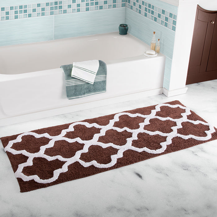 Lavish Home 100% Cotton Trellis Bathroom Mat- 24x60 inches - Chocolate Image 1
