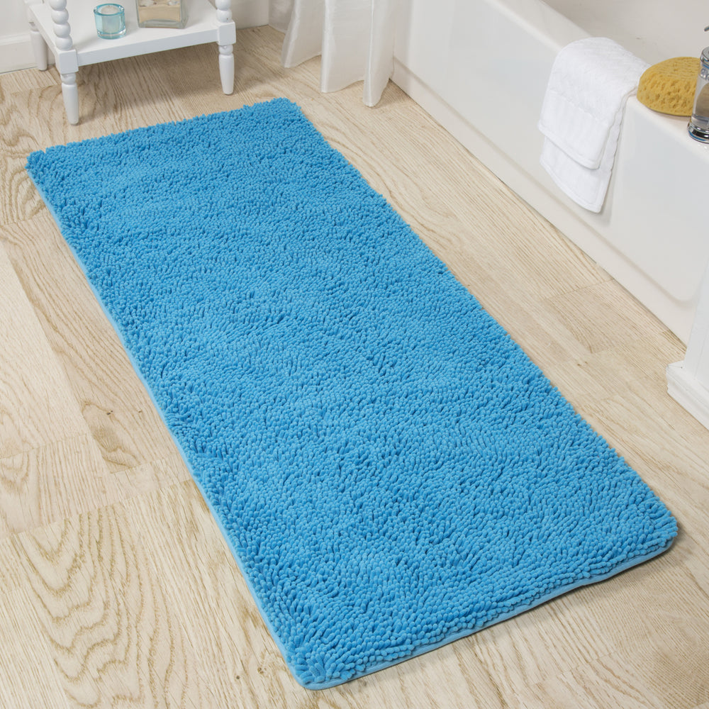 Lavish Home Memory Foam Shag Bath Mat 2-feet by 5-feet - Blue Image 2