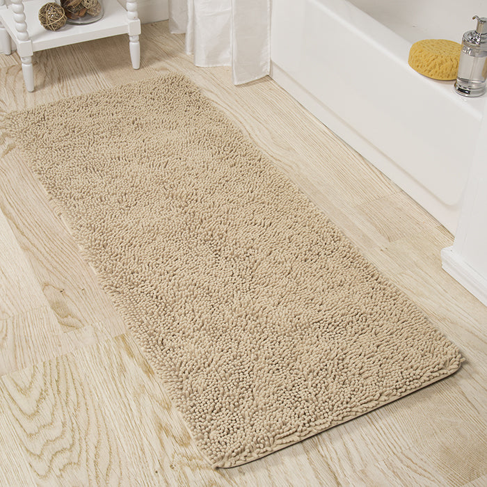 Lavish Home Ivory Memory Foam Shag Bath Mat 2ft x 5ft Non-Slip Chenille Rug Image 1