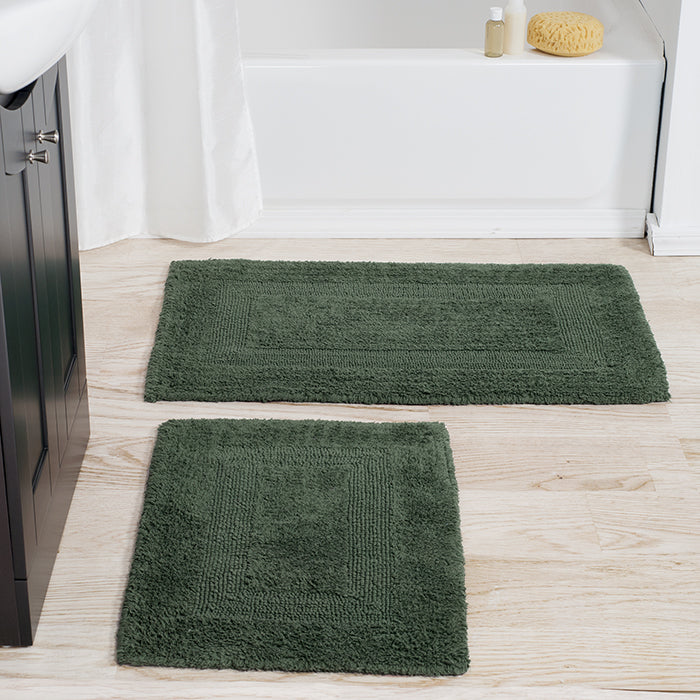 Lavish Home 100% Cotton 2 Piece Reversible Rug Set - Green Image 1