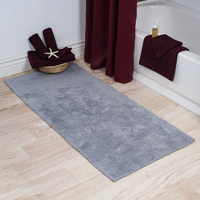 Lavish Home 100% Cotton Reversible Long Bath Rug - Silver - 24x60 Image 1