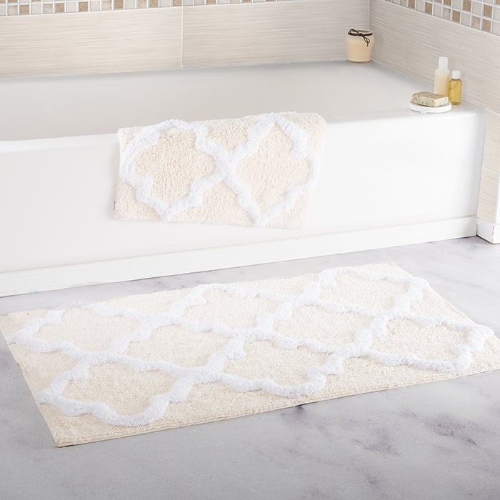 Lavish Home 100% Cotton Trellis Bathroom Mat Set Bone 2 Piece 41x24 34x21 Image 1