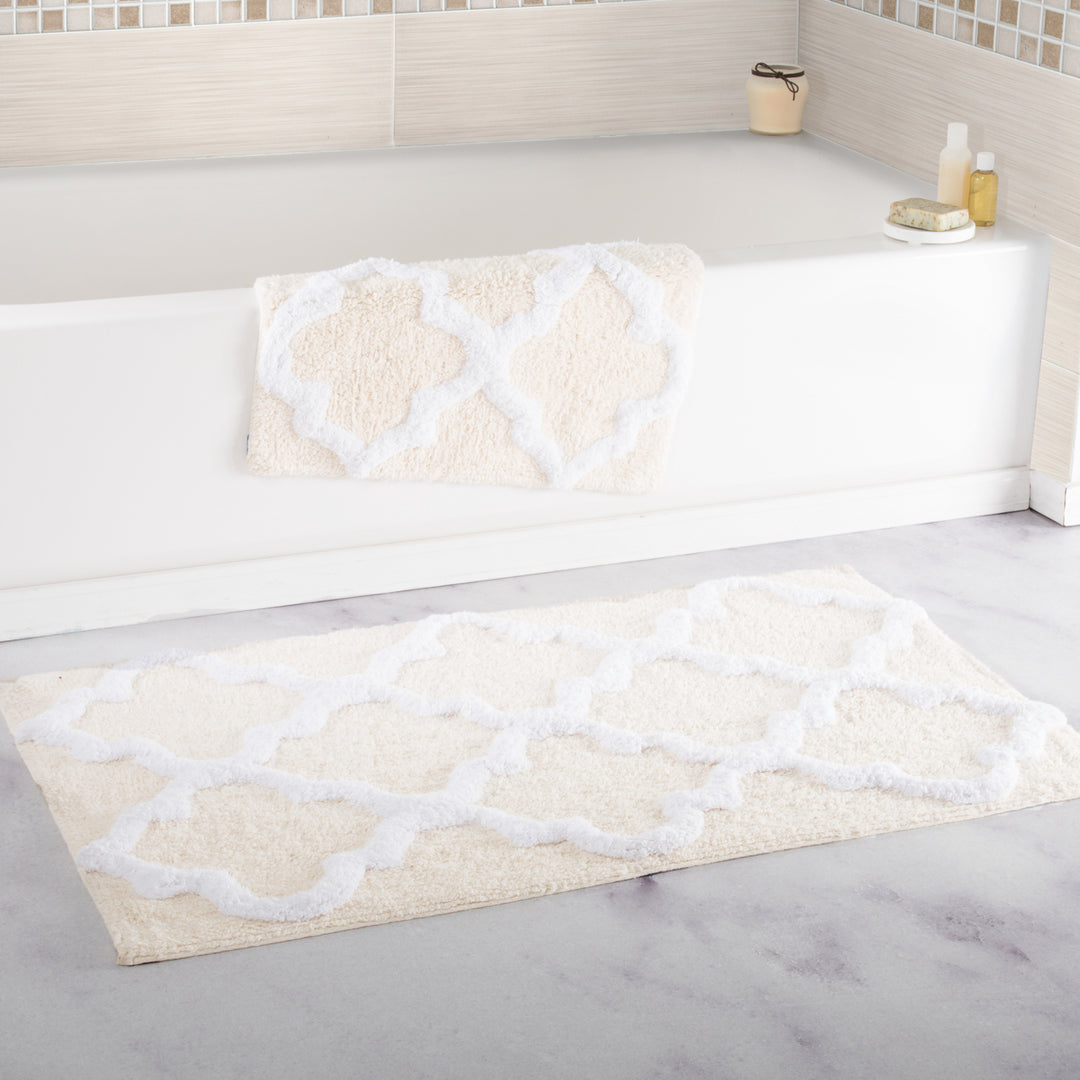 Lavish Home 100% Cotton Trellis Bathroom Mat Set Bone 2 Piece 41x24 34x21 Image 2