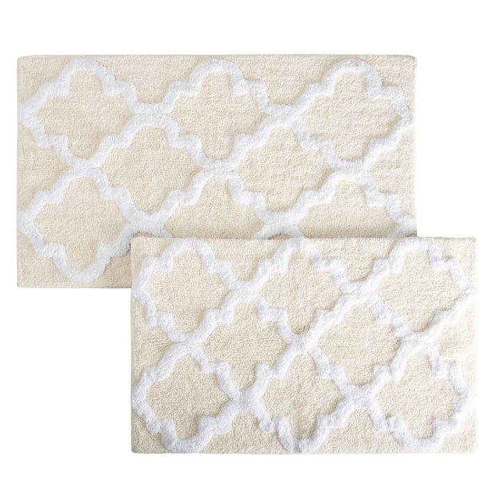 Lavish Home 100% Cotton Trellis Bathroom Mat Set Bone 2 Piece 41x24 34x21 Image 4