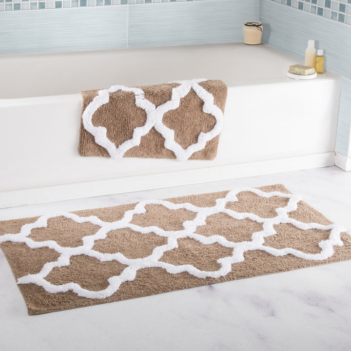 Lavish Home 100% Cotton Taupe 2 Piece Trellis Bathroom Mat Set Non-Slip 41x25 Image 2