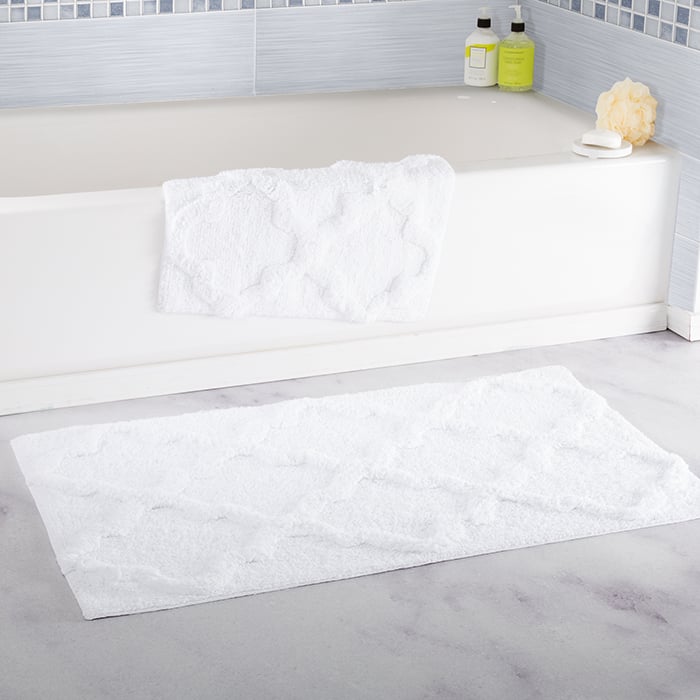 Lavish Home 100 Cotton 2 Piece Trellis Bathroom Mat Set White Large Small Image 1