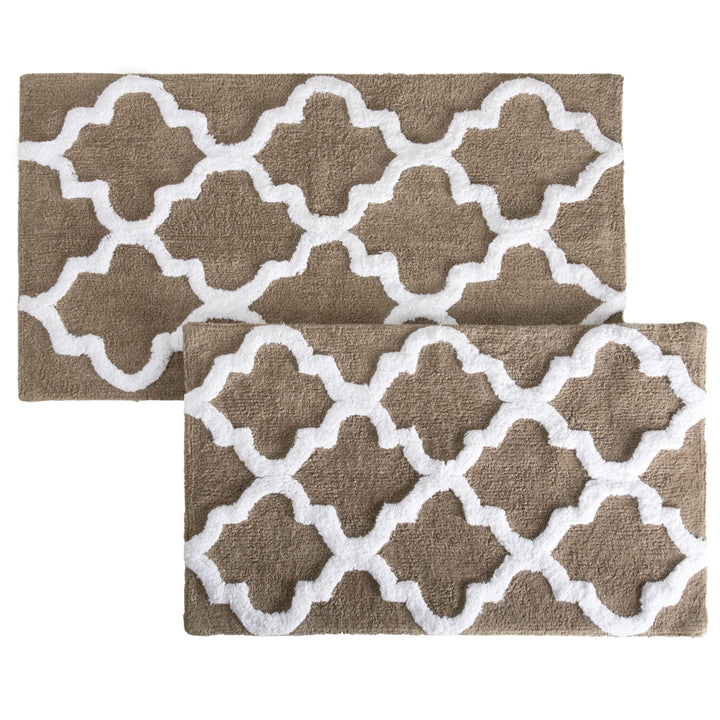 Lavish Home 100% Cotton Taupe 2 Piece Trellis Bathroom Mat Set Non-Slip 41x25 Image 4