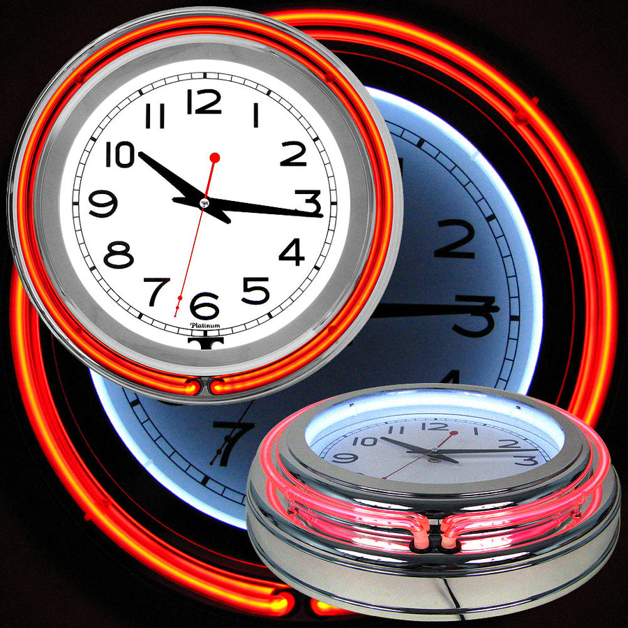 14 Inch Double Ring Neon Clock Orange Outer White Inner Image 1