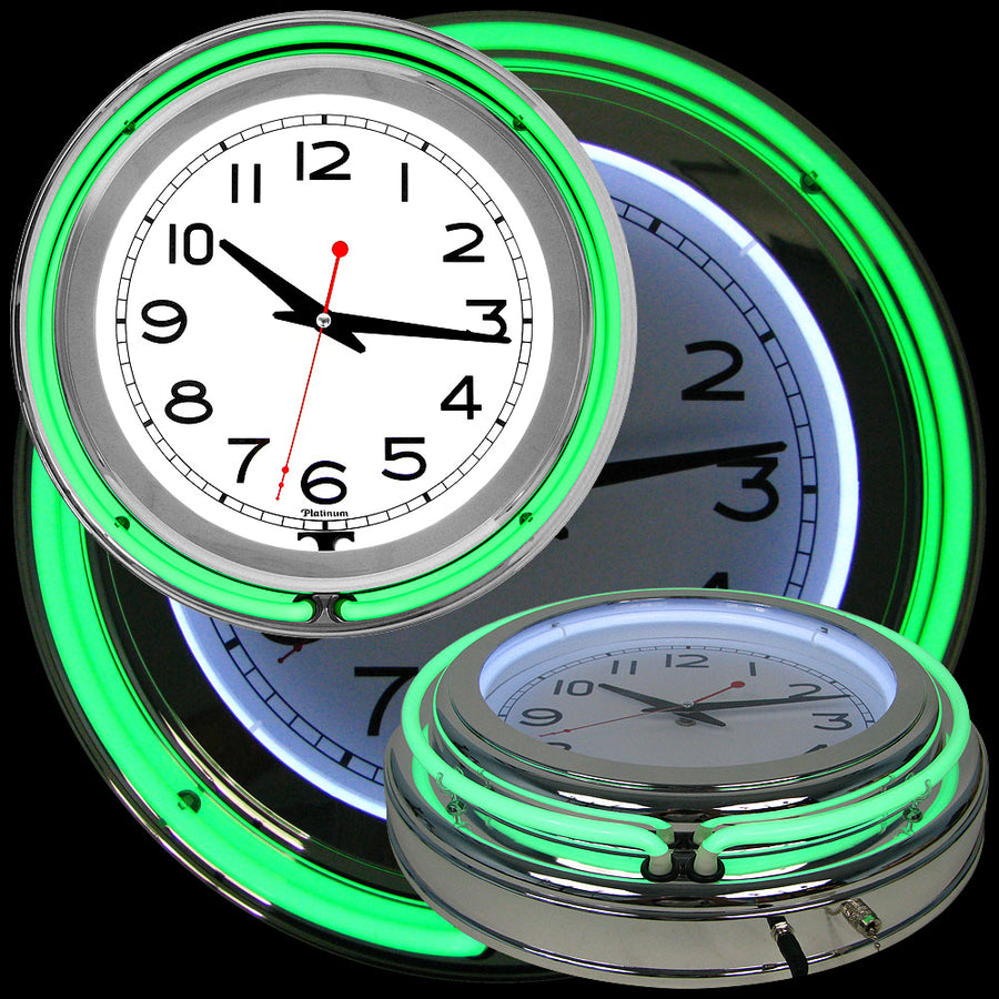 14 Inch Double Ring Neon Clock Green Outer White Inner Image 1