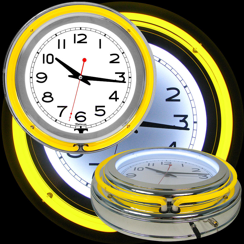 14 Inch Double Ring Neon Clock Yellow Outer White Inner Image 1