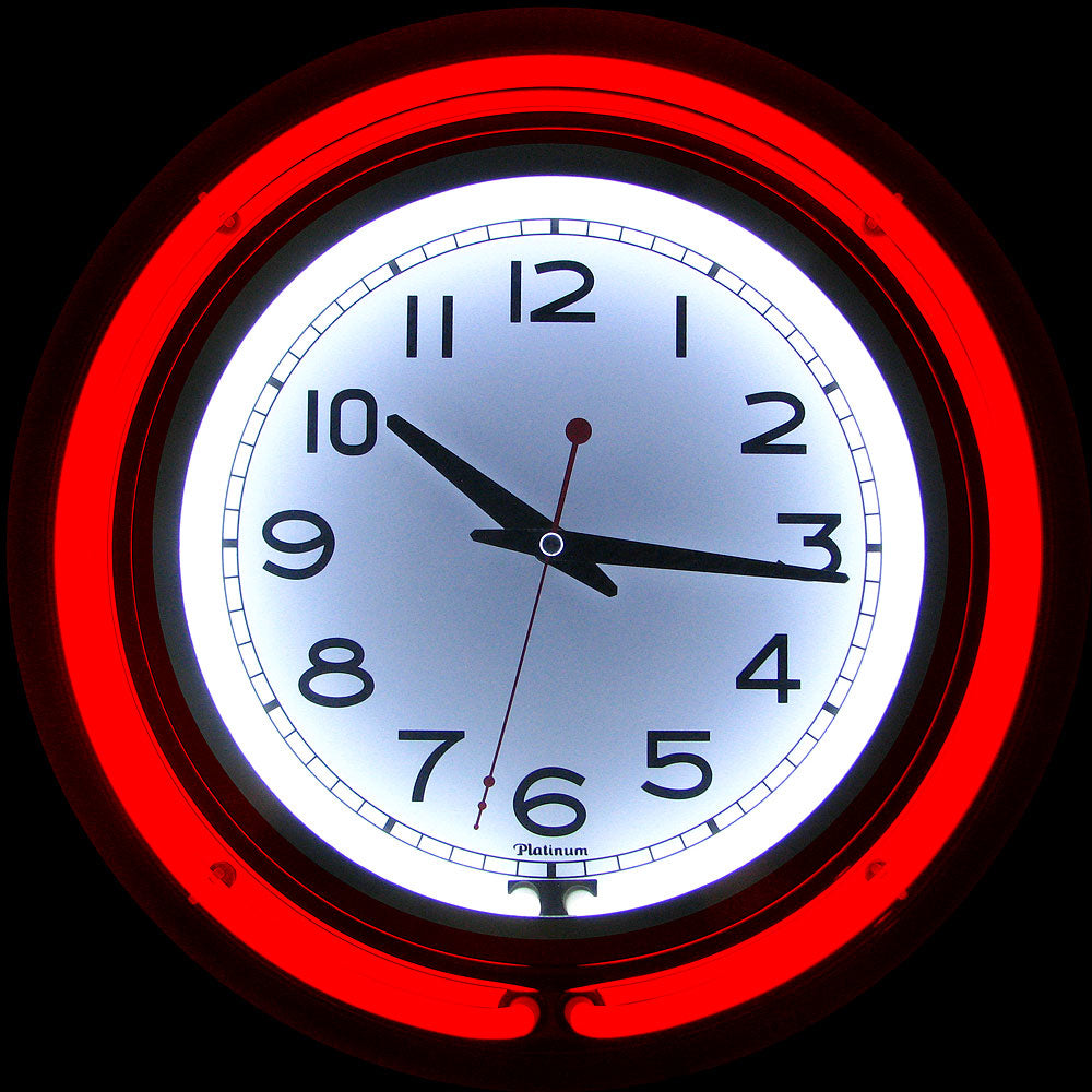 14 Inch Double Ring Neon Clock Red Outer and White Inner Ring Image 3