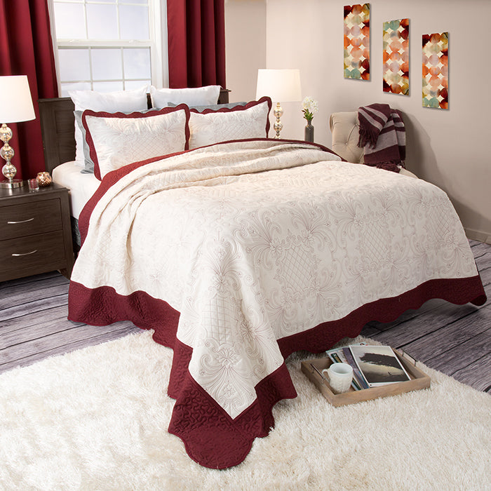 Lavish Home Juliette Embroidered Quilt 3 Pc Set King Polyester Microfiber Image 1