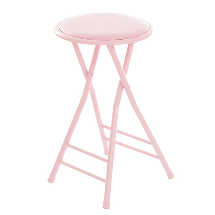 Pink Folding Stool 24 Inch Heavy Duty Collapsible Padded Seat 300 Pound Limit Image 1