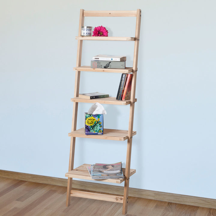 Lavish Home Five-Tier Ladder Blonde Wood Storage Shelf Image 1