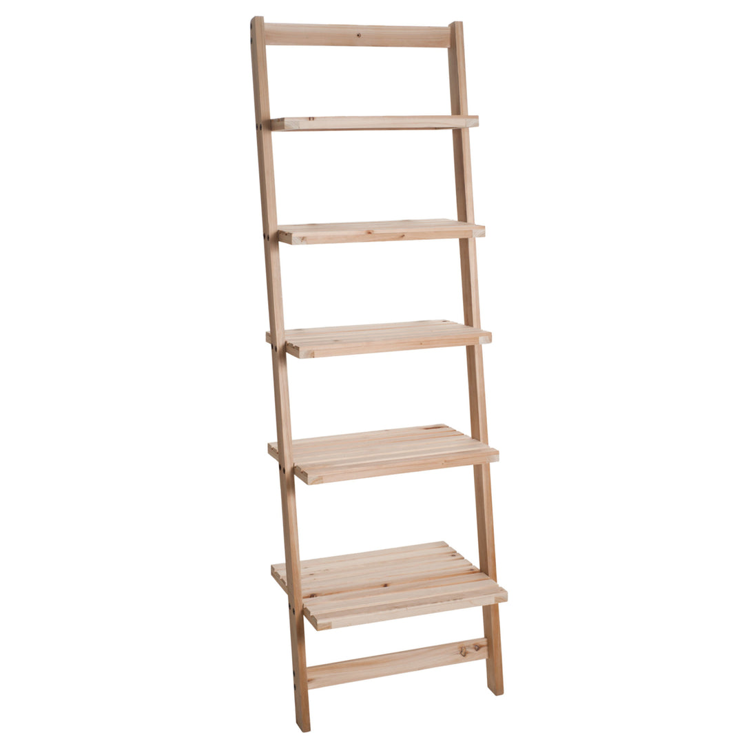 Lavish Home Five-Tier Ladder Blonde Wood Storage Shelf Image 2