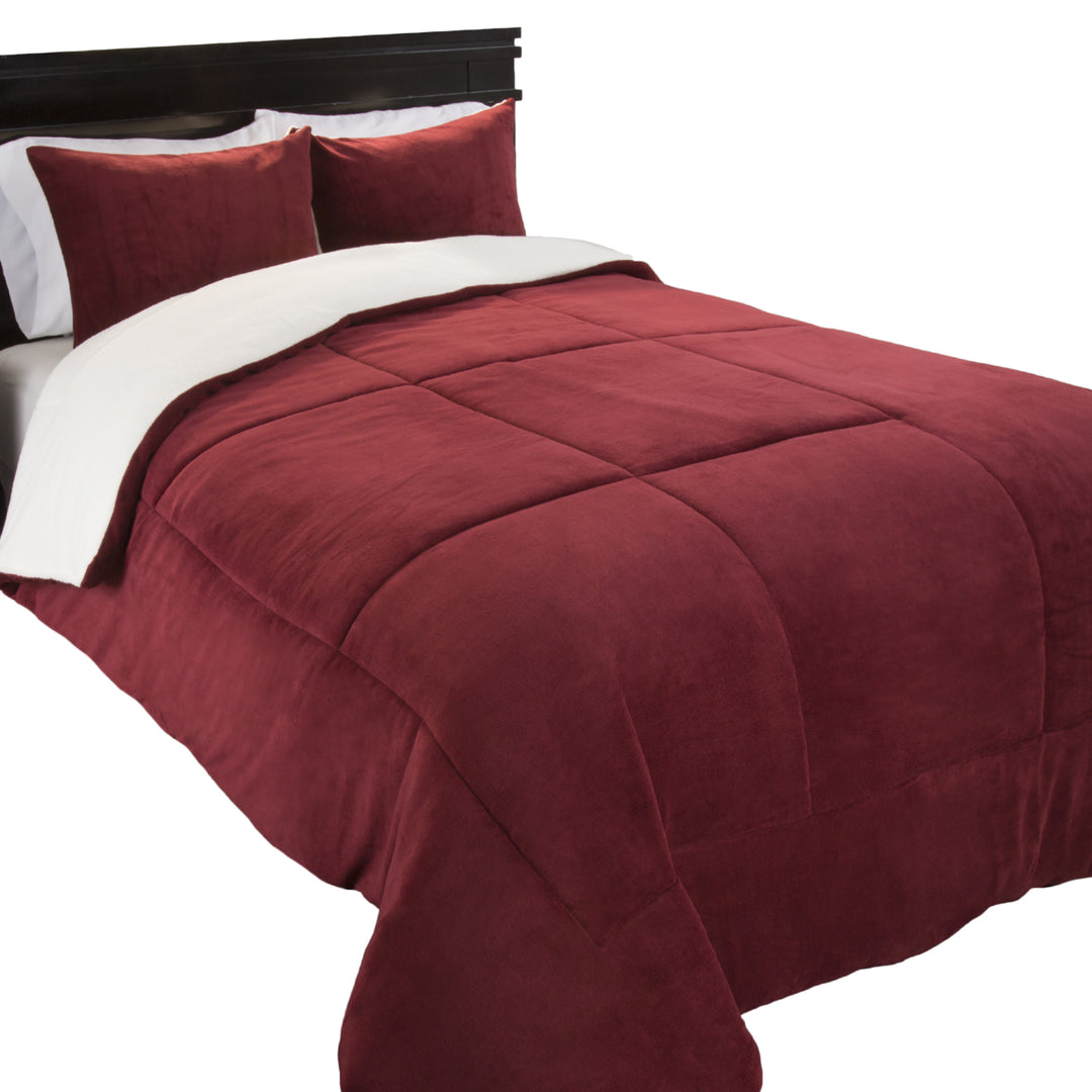 Lavish Home 3 Piece Sherpa/Fleece Comforter Set - King - Burgundy Image 3