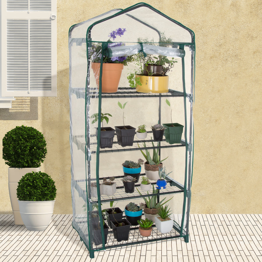 Pure Garden 4 Tier Mini Greenhouse with Cover 27.5 x 19 x 63 inches Image 1