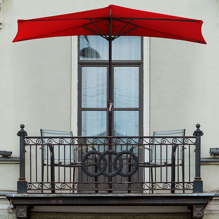 Pure Garden 9 Half Round Patio Umbrella - Red Patios Balconys Doorways Image 1