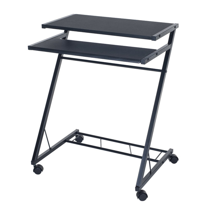 Compact Mobile Rolling Cart Computer Desk Black Steel Wood 29.25in x 17.625in Image 3