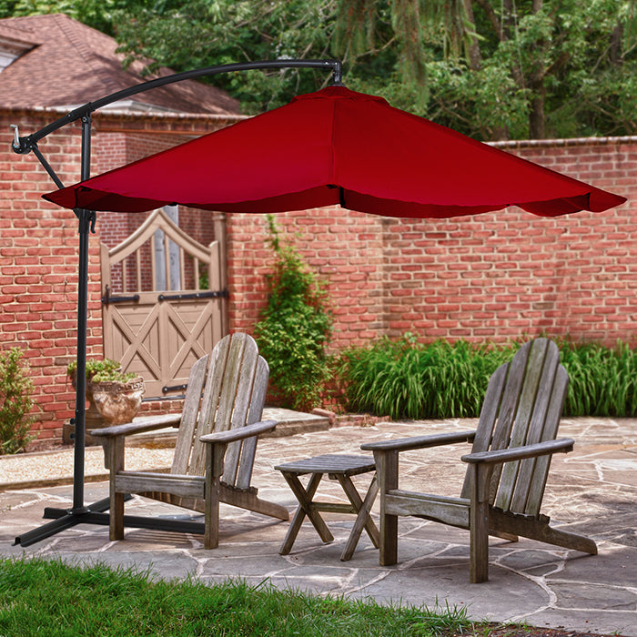 Offset 10 Foot  Aluminum Hanging Patio Umbrella - Red with Base Bars Image 1