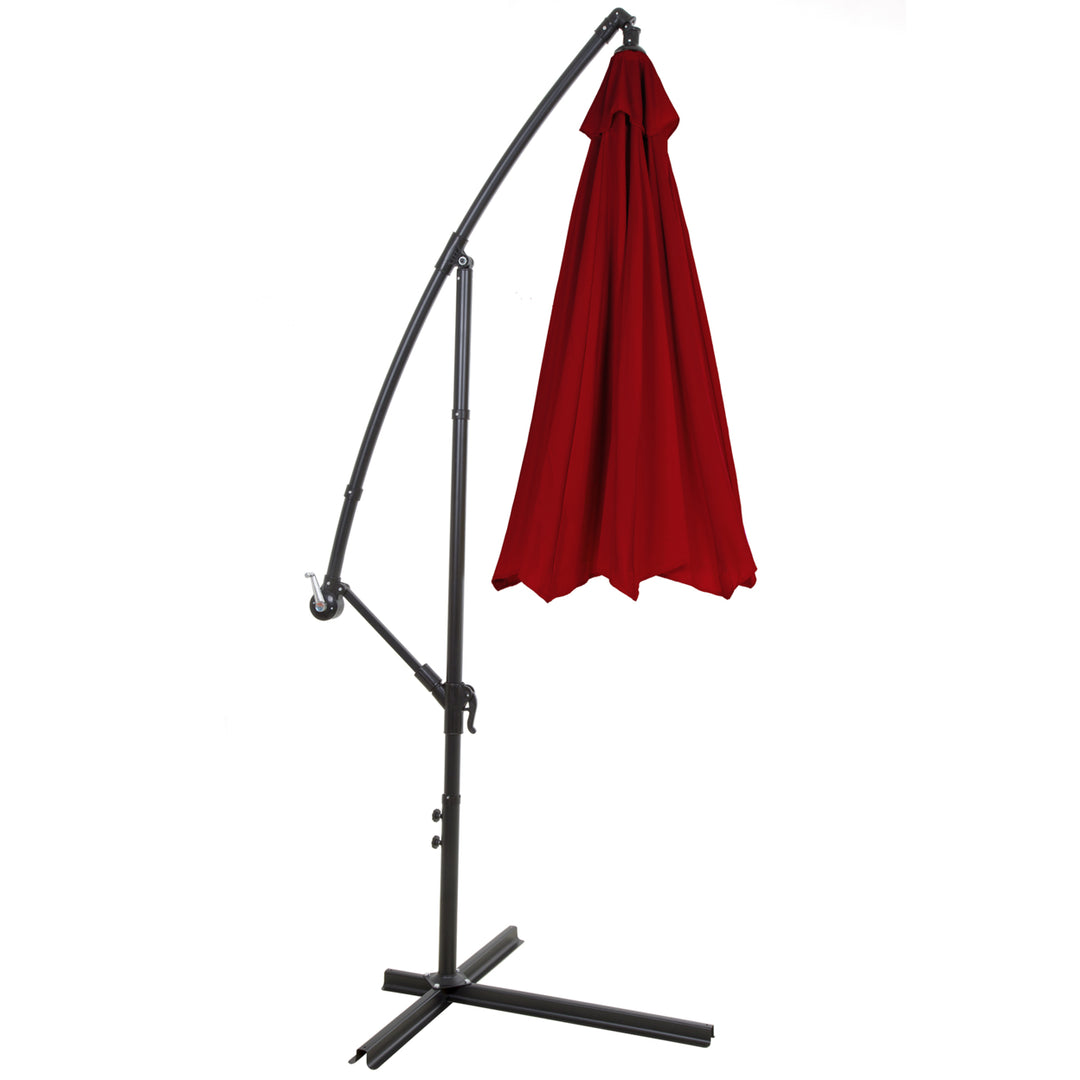 Offset 10 Foot  Aluminum Hanging Patio Umbrella - Red with Base Bars Image 3
