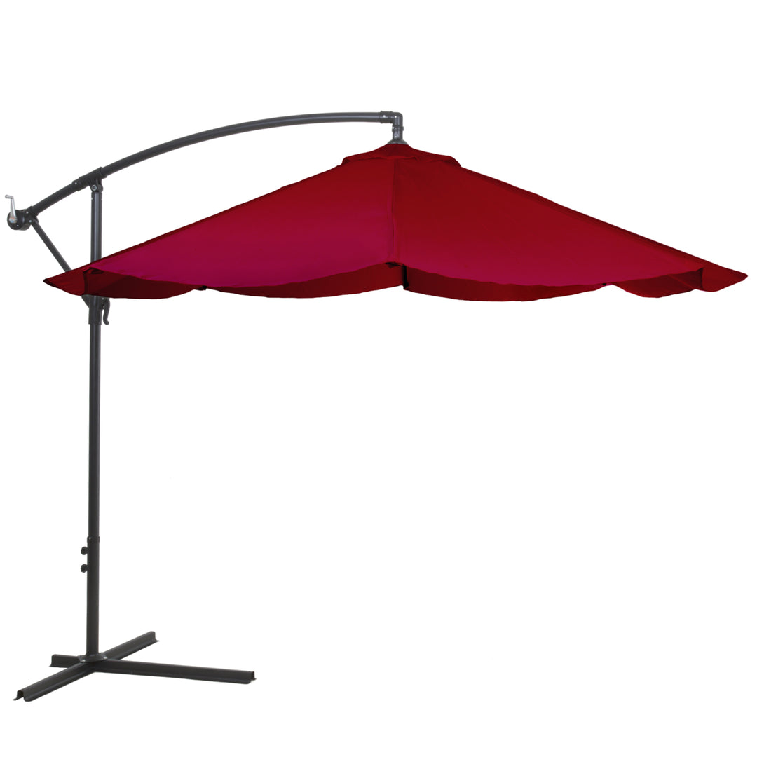 Offset 10 Foot  Aluminum Hanging Patio Umbrella - Red with Base Bars Image 4