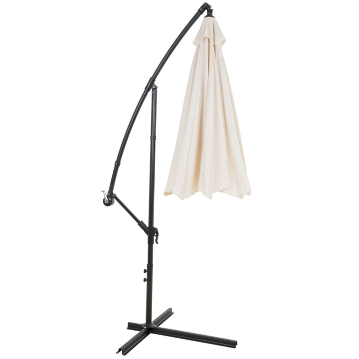 Offset 10 Foot Aluminum Hanging Patio Umbrella - Tan with Base Bars Image 3