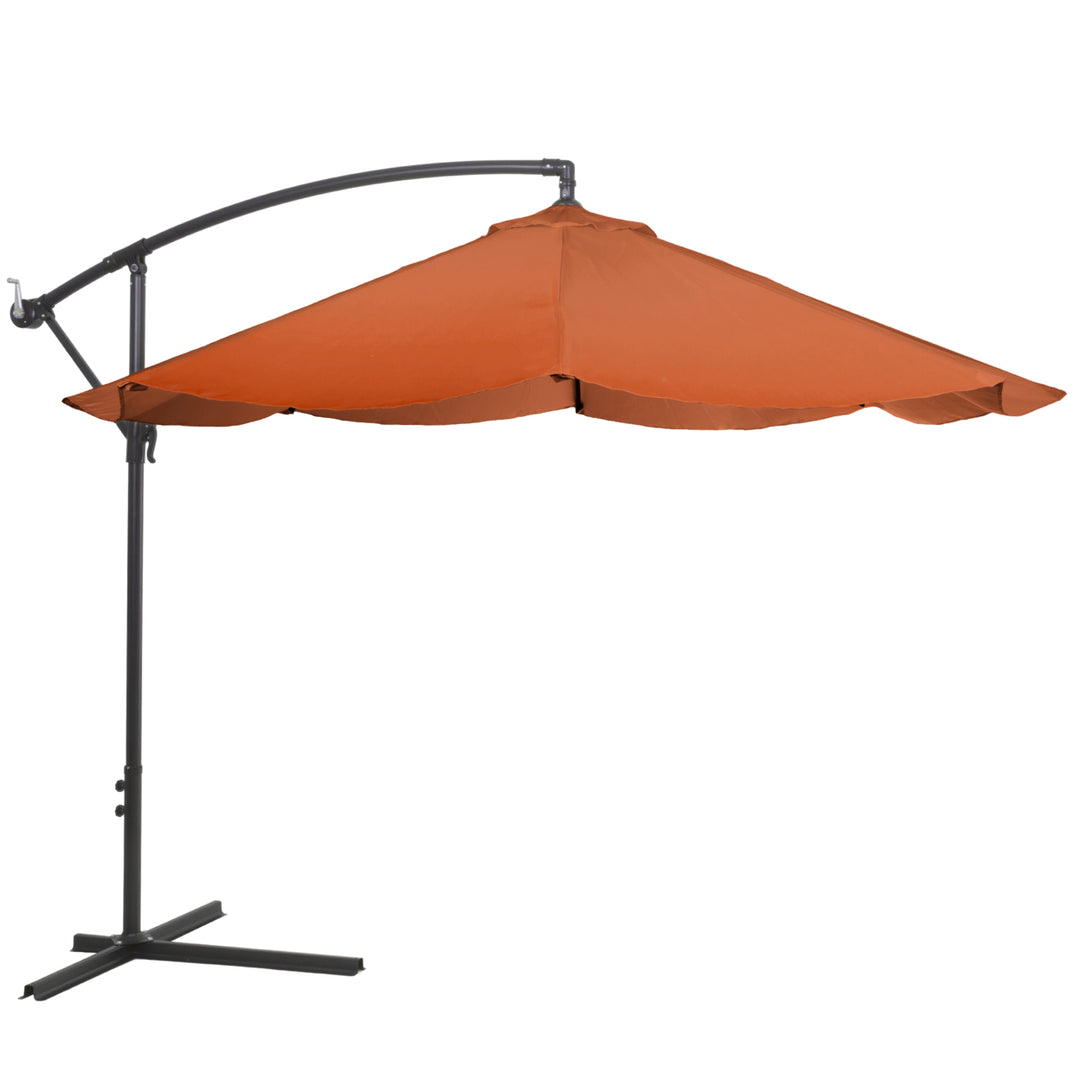 Offset 10 Foot Aluminum Hanging Patio Umbrella Terracotta with Cross Base Bars Image 4