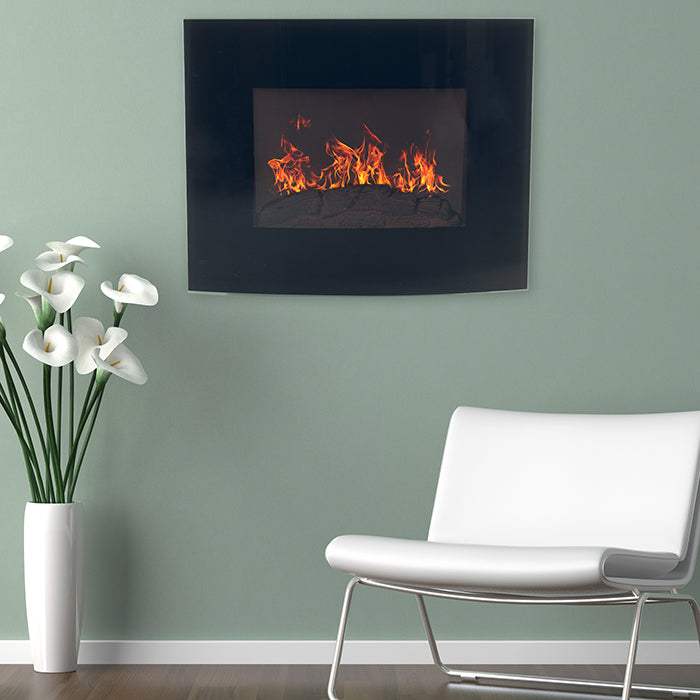 Northwest Black Curved Glass Electric Fireplace Wall Mount and Remote Image 1