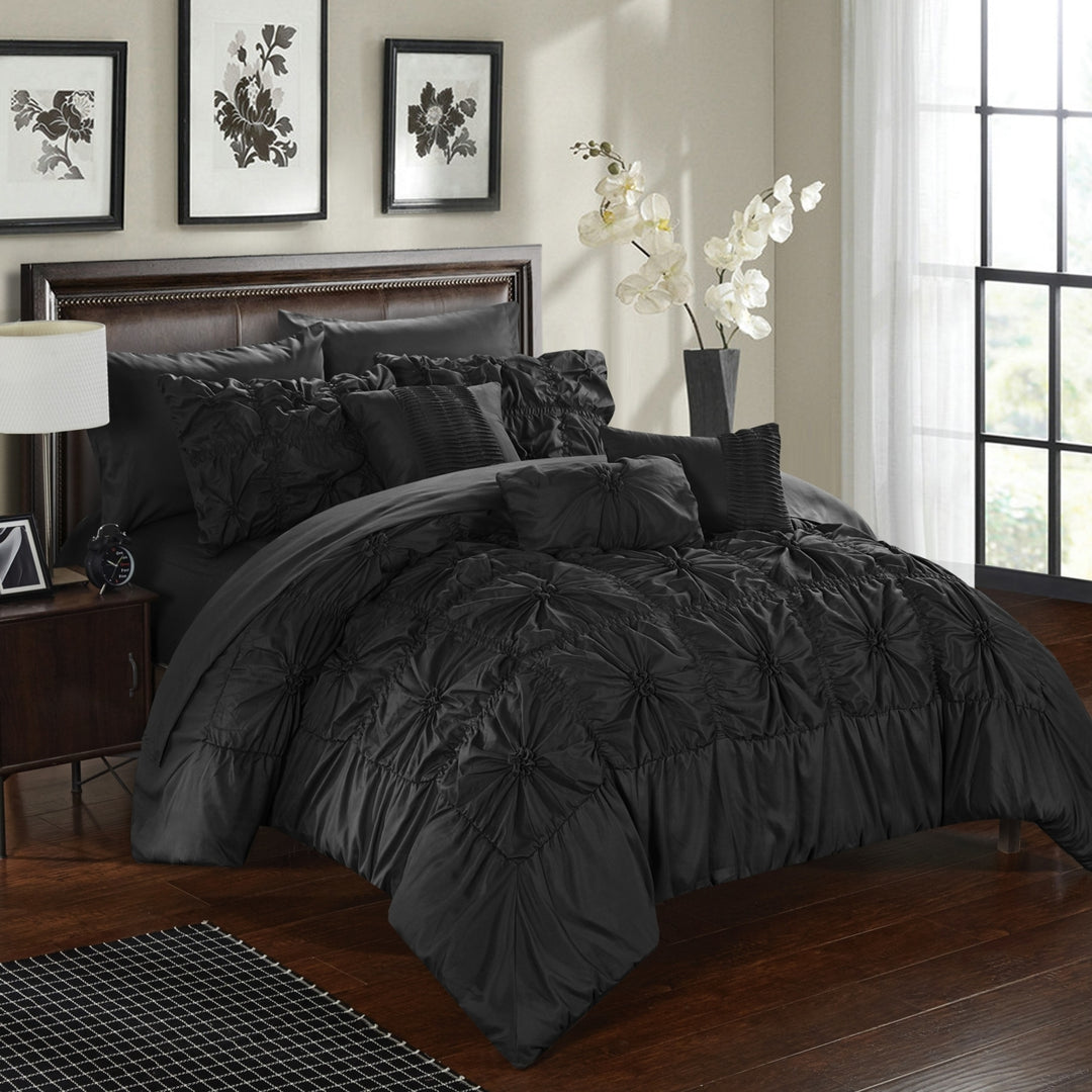 Chic Home 8/10 Piece Sheffield Floral Pinch Pleat Ruffled Designer Embellished  Bed In a Bag Comforter Set With sheet Image 2