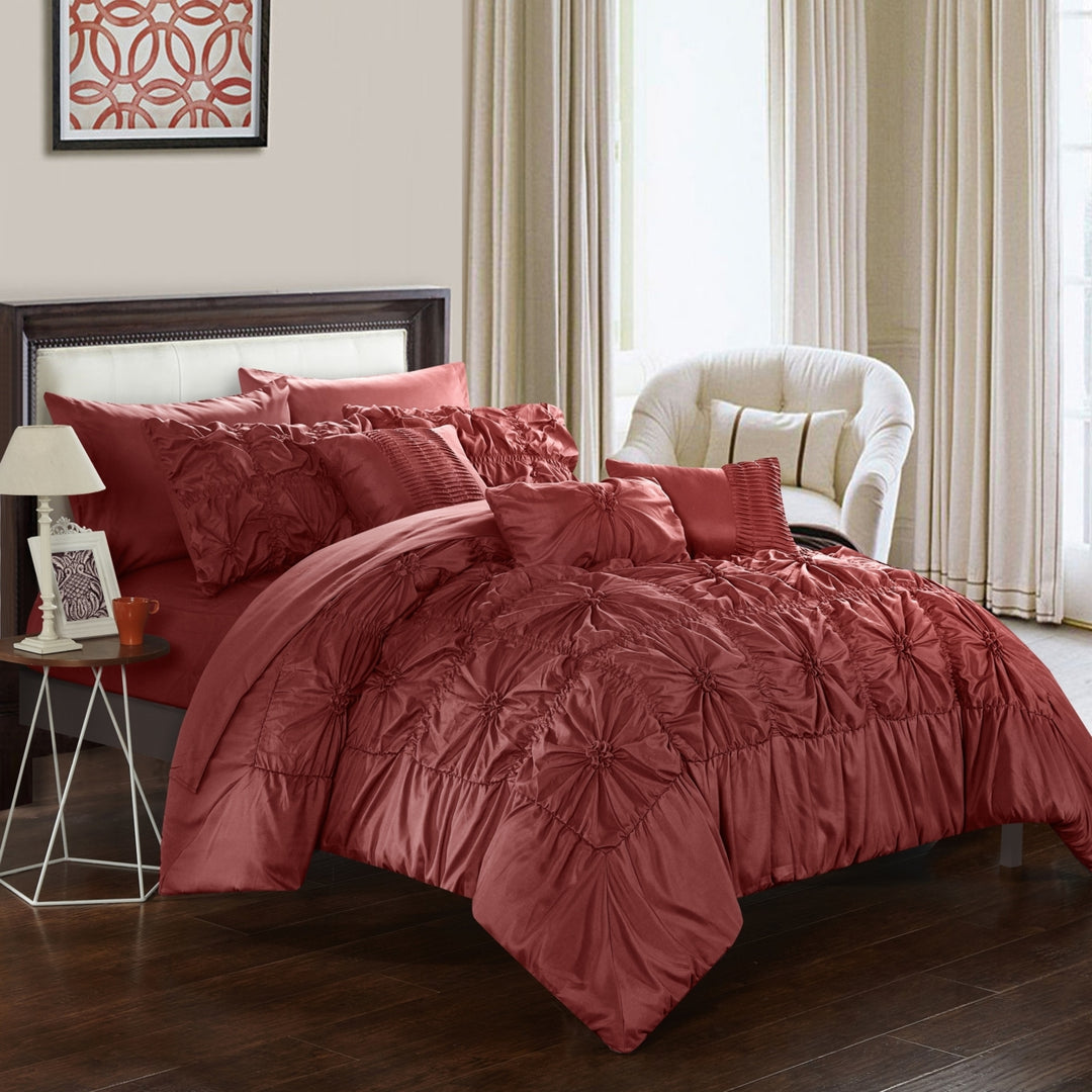 Chic Home 8/10 Piece Sheffield Floral Pinch Pleat Ruffled Designer Embellished  Bed In a Bag Comforter Set With sheet Image 3