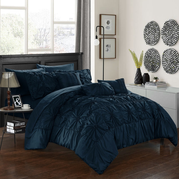 Chic Home 8/10 Piece Sheffield Floral Pinch Pleat Ruffled Designer Embellished  Bed In a Bag Comforter Set With sheet Image 5