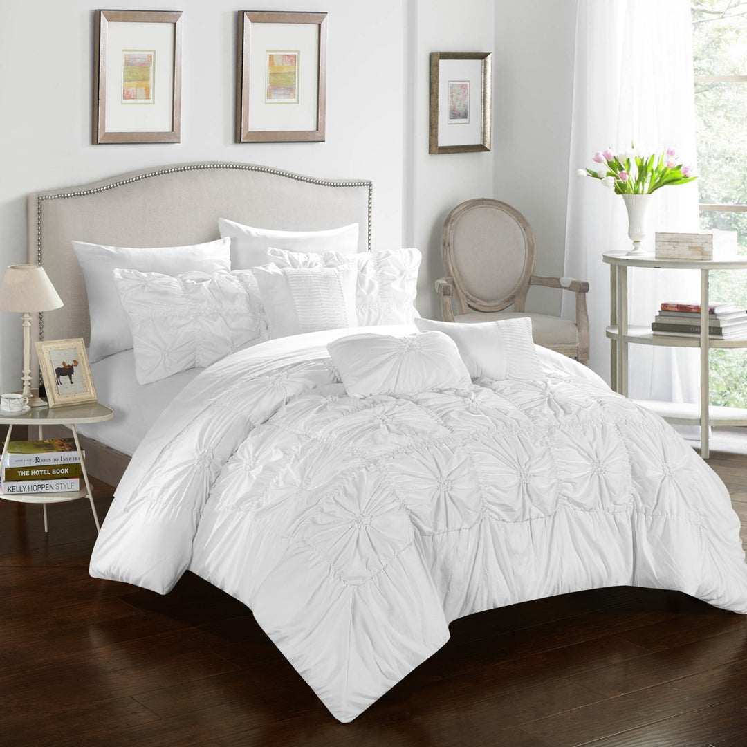 Chic Home 8/10 Piece Sheffield Floral Pinch Pleat Ruffled Designer Embellished  Bed In a Bag Comforter Set With sheet Image 6