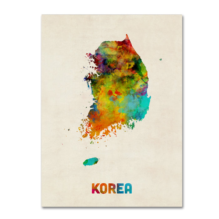 Michael Tompsett Korea Watercolor Map 14 x 19 Canvas Art Image 1