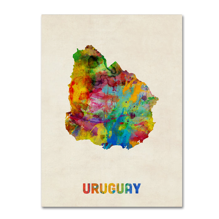 Michael Tompsett Uruguay Watercolor Map 14 x 19 Canvas Art Image 1