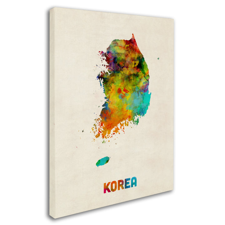 Michael Tompsett Korea Watercolor Map 14 x 19 Canvas Art Image 3