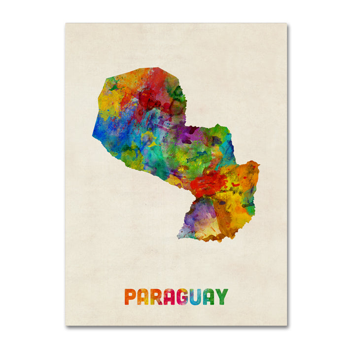 Michael Tompsett Paraguay Watercolor Map 14 x 19 Canvas Art Image 1