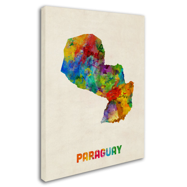 Michael Tompsett Paraguay Watercolor Map 14 x 19 Canvas Art Image 3