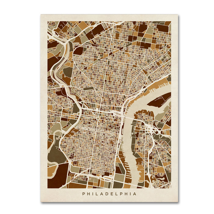 Michael Tompsett Philadelphia Pennsylvania Street Map II 14 x 19 Canvas Art Image 1