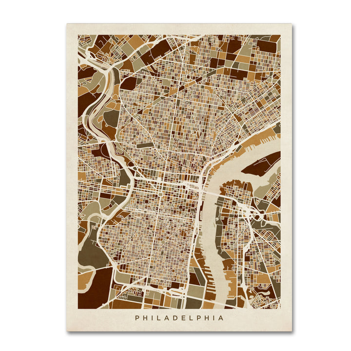 Michael Tompsett Philadelphia Pennsylvania Street Map II 14 x 19 Canvas Art Image 2
