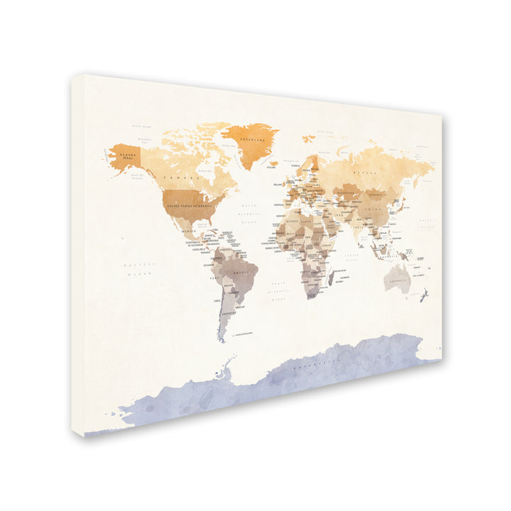 Michael Tompsett Watercolour Political Map of the World 14 x 19 Canvas Art Image 3