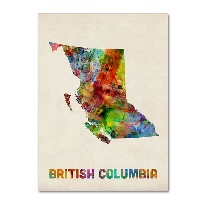 Michael Tompsett British Columbia Watercolor Map 14 x 19 Canvas Art Image 1