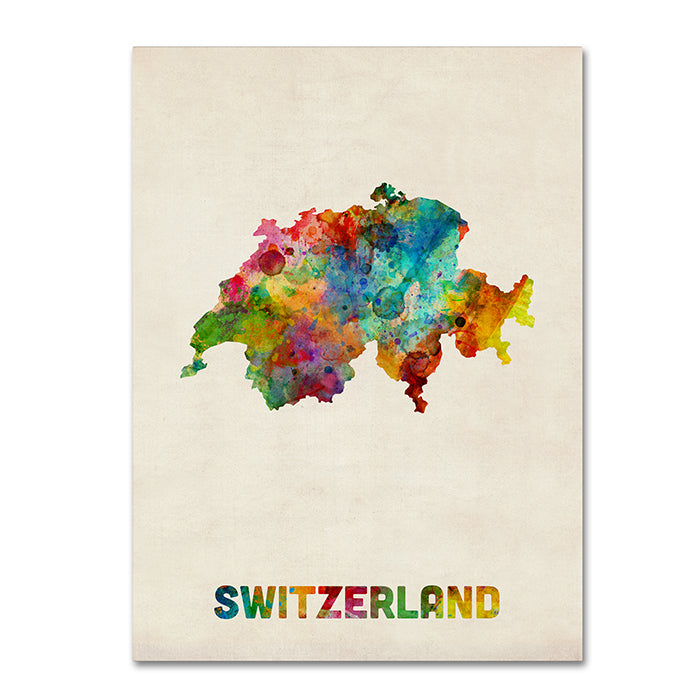 Michael Tompsett Switzerland Watercolor Map 14 x 19 Canvas Art Image 1