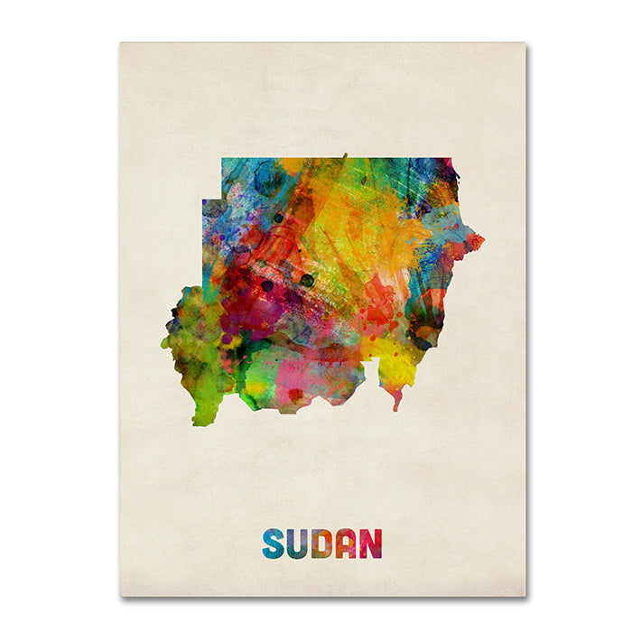 Michael Tompsett Sudan Watercolor Map 14 x 19 Canvas Art Image 1
