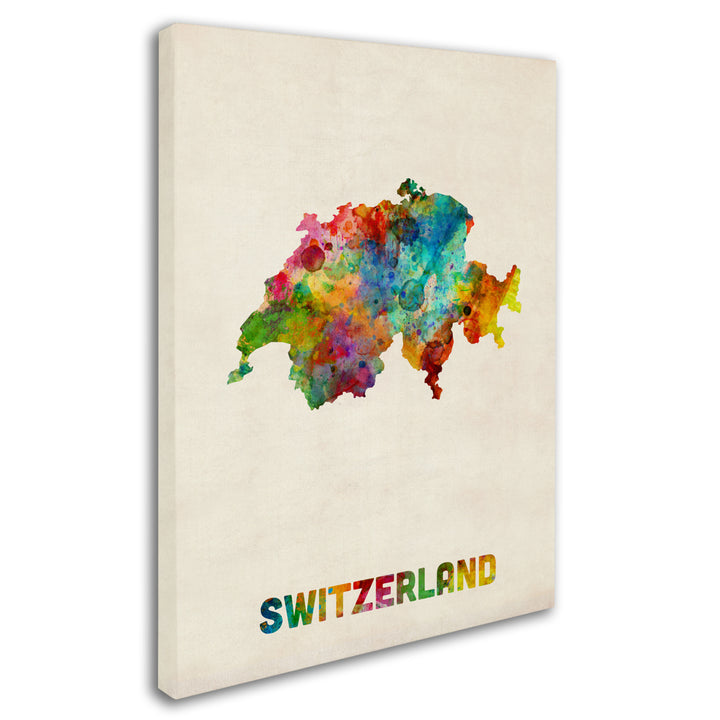 Michael Tompsett Switzerland Watercolor Map 14 x 19 Canvas Art Image 3