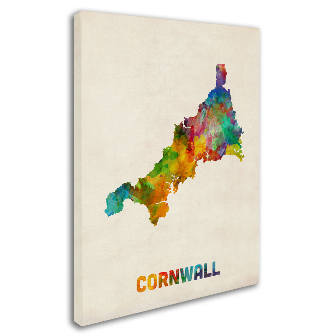 Michael Tompsett Cornwall England Watercolor Map 14 x 19 Canvas Art Image 3
